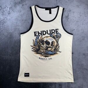 Rokfit Endure Skull Anchor Graphic Ringer Tank Top Mens Medium Cream Black